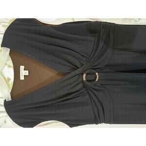 Coldwater Creek Black V-Neck Dress with Ring Detail Size 16